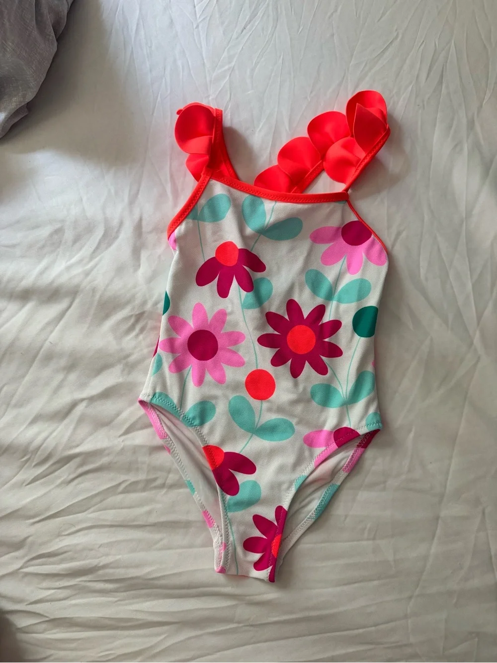 Jacadi White One-Piece Swimsuit with Pink & Coral Floral Print